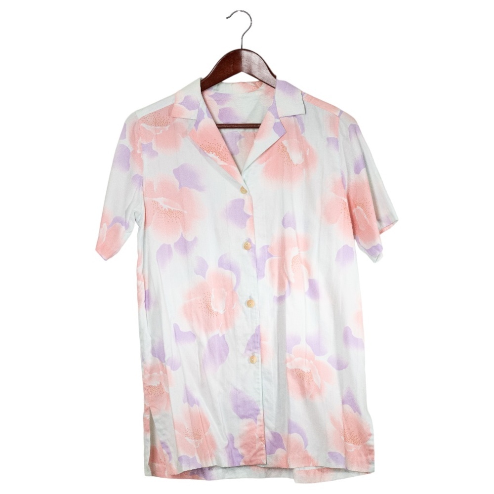Vintage 80s Floral Print Handmade Button Up Shirt Small Watercolor Artsy Pretty